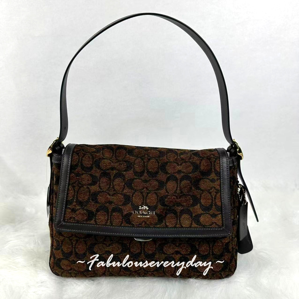 COACH Etta Flap Bag Shoulder Bag In Signature Chenille/Gold/Truffle CCE58 NWT
